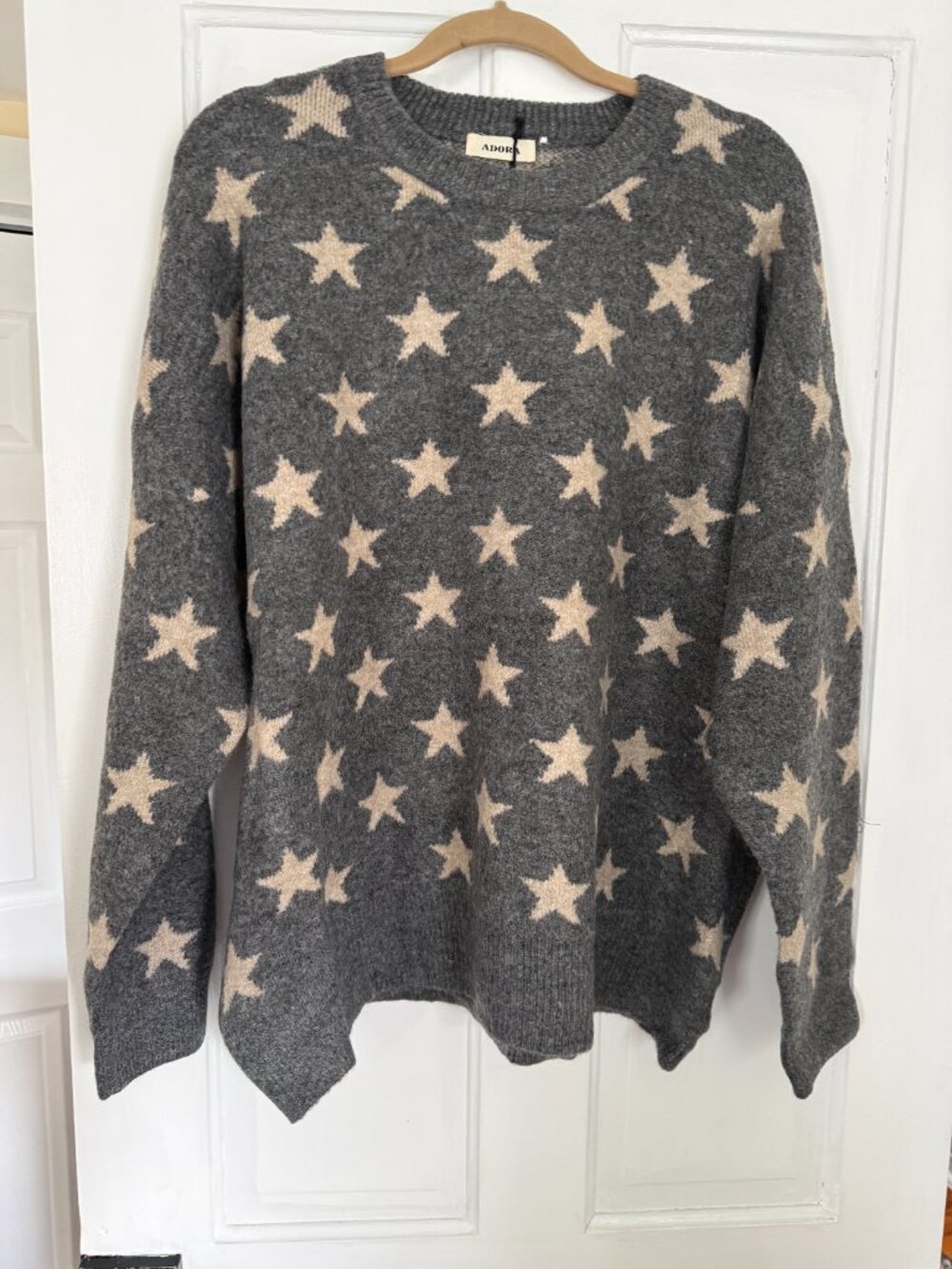 NWT Adora Plus Size Luxe Soft Star Jacquard Sweater Gray Cream Cozy Oversized Kn - Picture 5 of 10